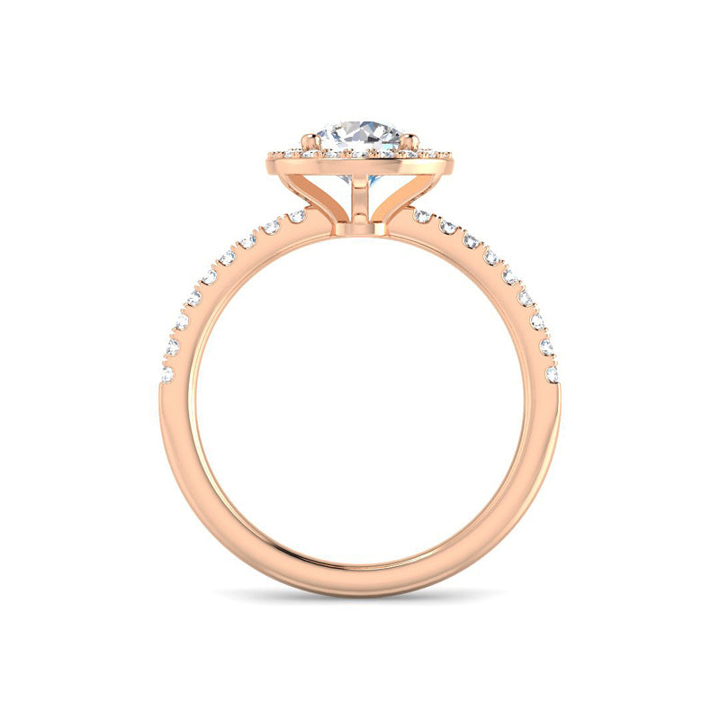 Round Solitaire w. Halo and Diamond Band (Rose Gold)