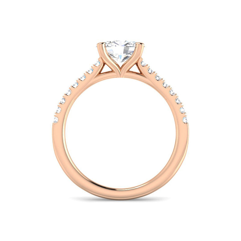 East-West Oval Solitaire w. Diamond Band (Rose Gold)