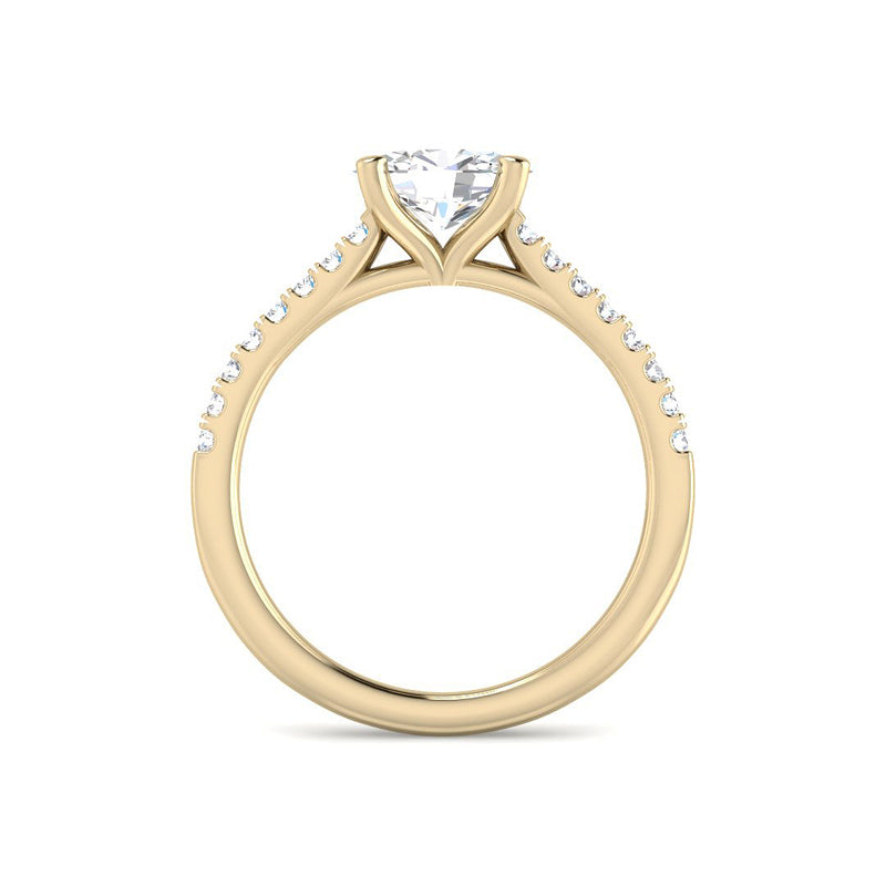 East-West Oval Solitaire w. Diamond Band (Yellow Gold)