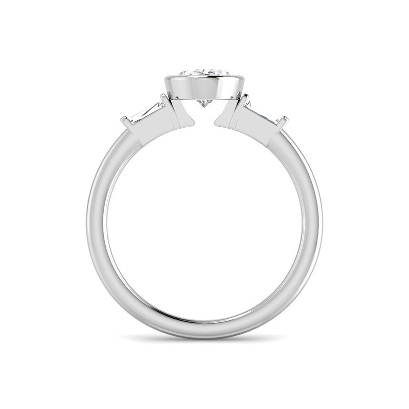 Bezel-Set Oval Solitaire w. Baguettes (White Gold)