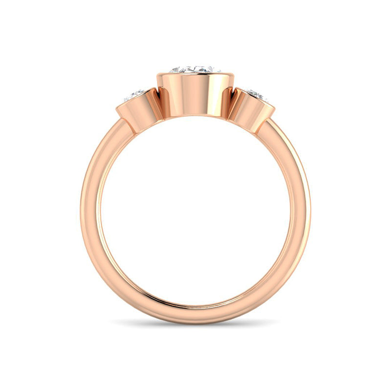 Trilogy Bezel-Set Oval Solitaire w. Round Accent Stones (Rose Gold)