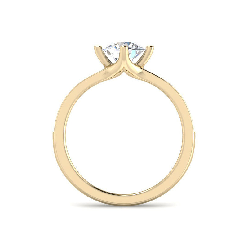 Round Solitaire w. Diamond Channel Band (Yellow Gold)