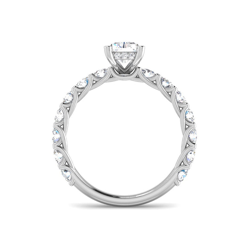 Emerald Cut w. Shared Prong Band and Hidden Halo (White Gold)