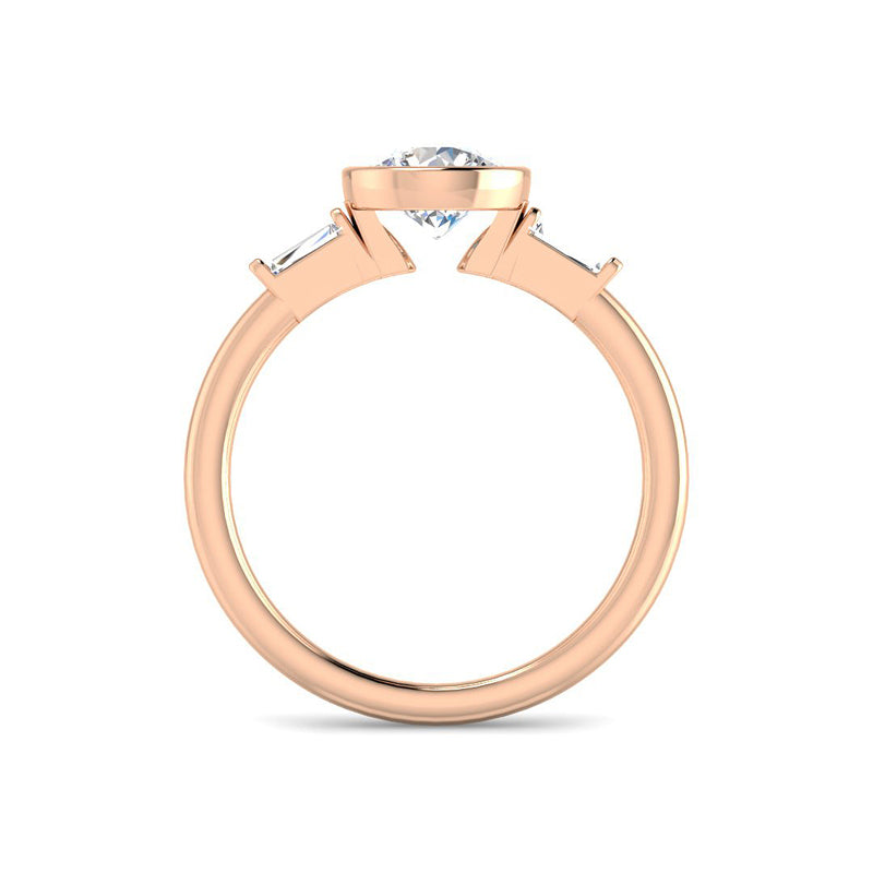 Bezel Set Round Solitaire w. Baguettes (Rose Gold)