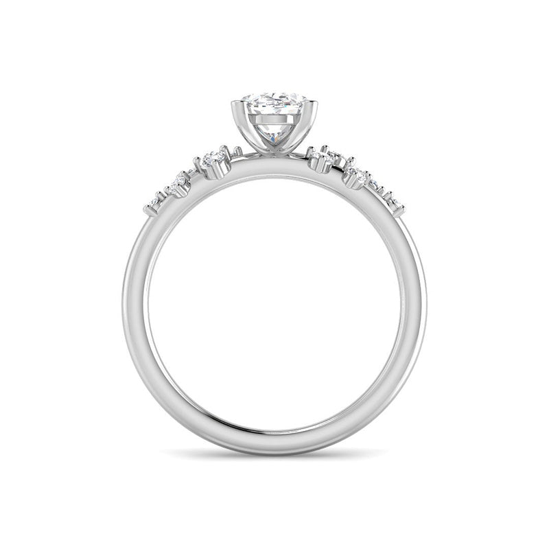 Oval Solitaire w. Chevron Accent Stones (White Gold)