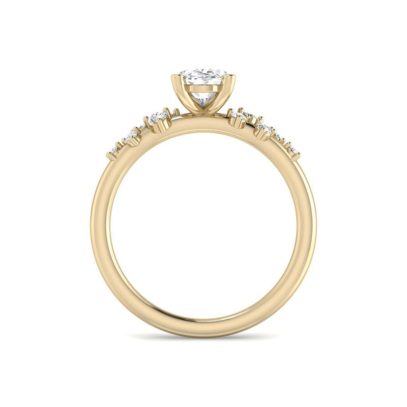 Oval Solitaire w. Chevron Accent Stones (Yellow Gold)