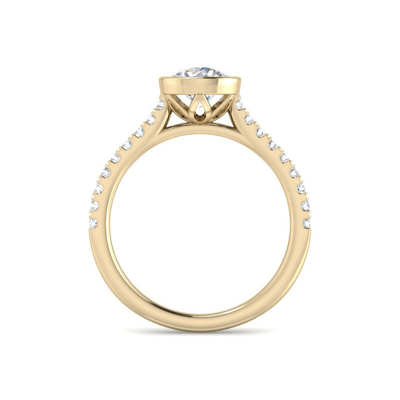 Bezel Set Round Solitaire w. Diamond Band (Yellow Gold)