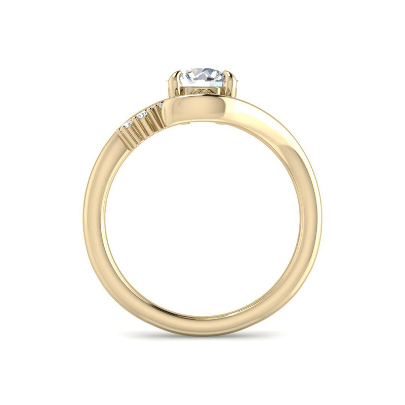 Round Solitaire w. Curved Band and Graduated Side Stones (Yellow Gold)