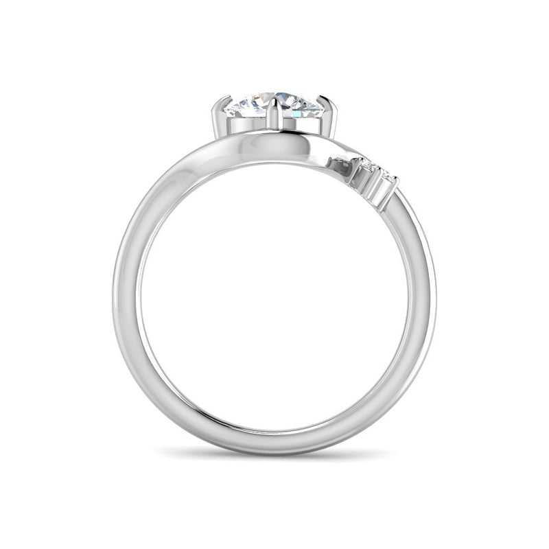 Round Solitaire w. Curved Band and Accent Side Stone (White Gold)