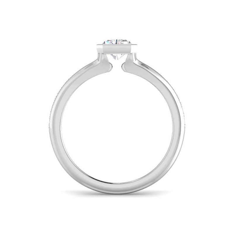 Emerald Cut Bezel w. Split Shank Pavé Band (White Gold)