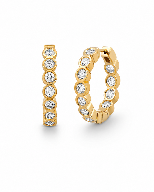 14mm Bezel Hoops w. Diamonds (Yellow Gold)