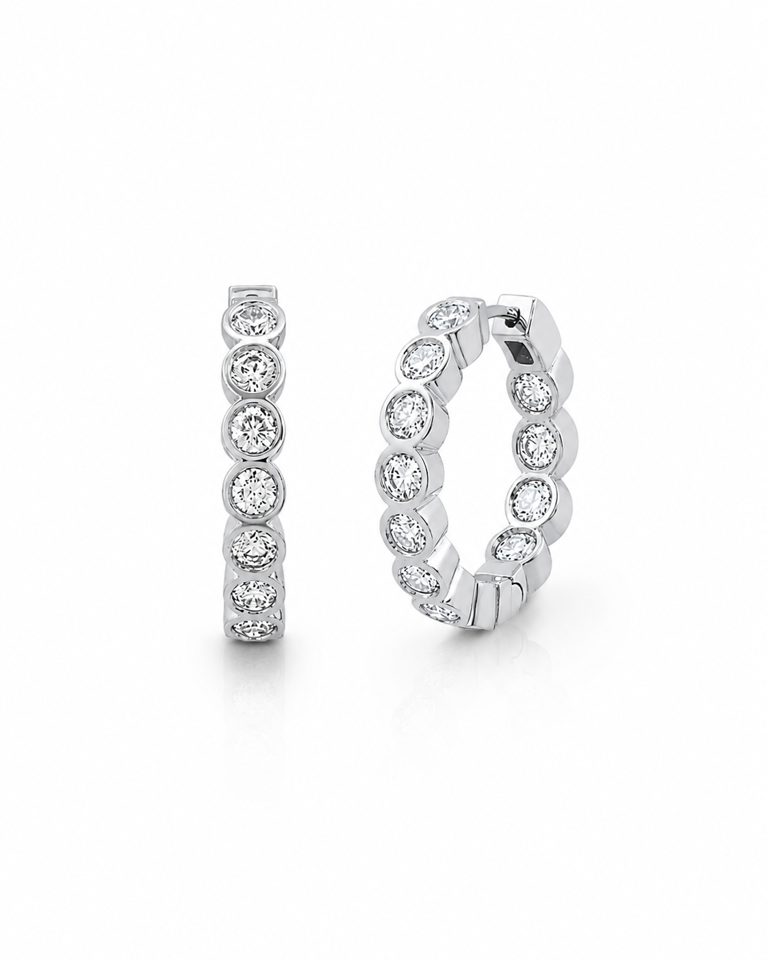 14mm Bezel Hoops w. Diamonds (White Gold)