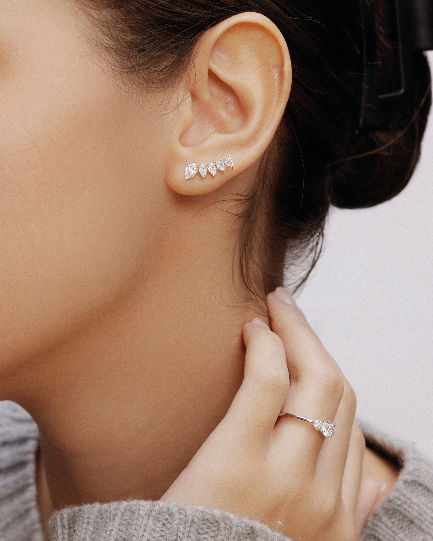 Pear-Shaped Diamond Ear Climbers (Rose Gold)