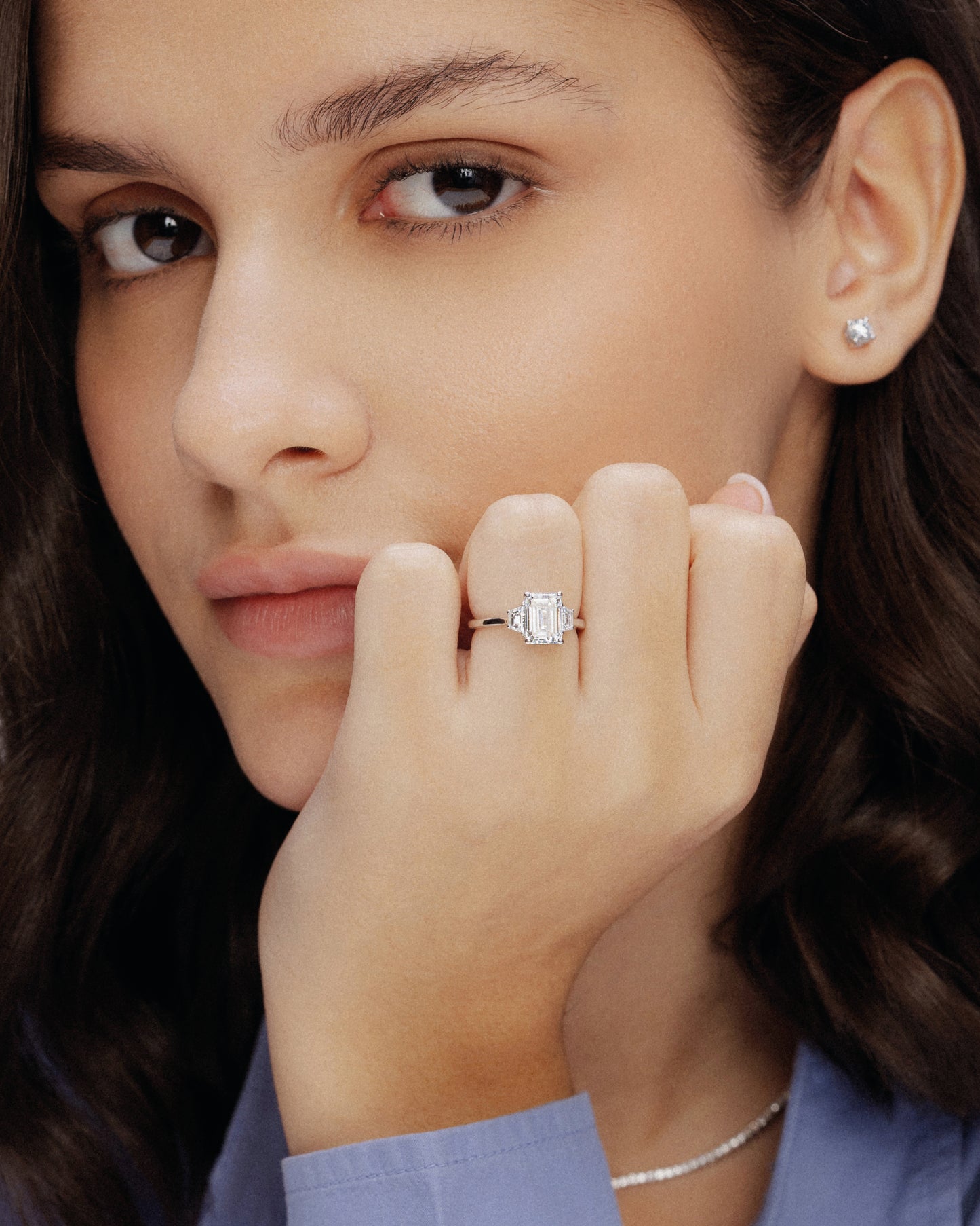 Emerald Cut Trilogy Engagement Ring (Rose Gold)