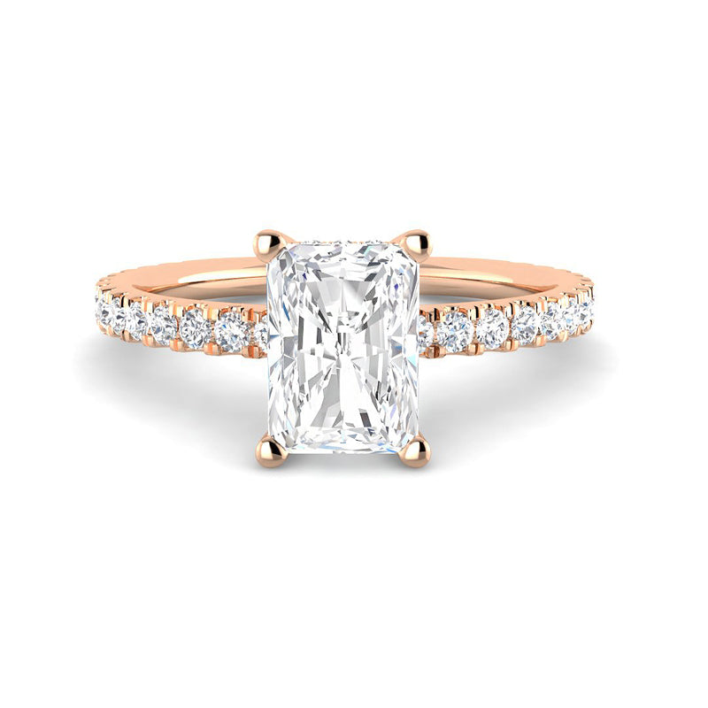 Emerald Cut w. Hidden Halo and Diamond Band (Rose Gold)