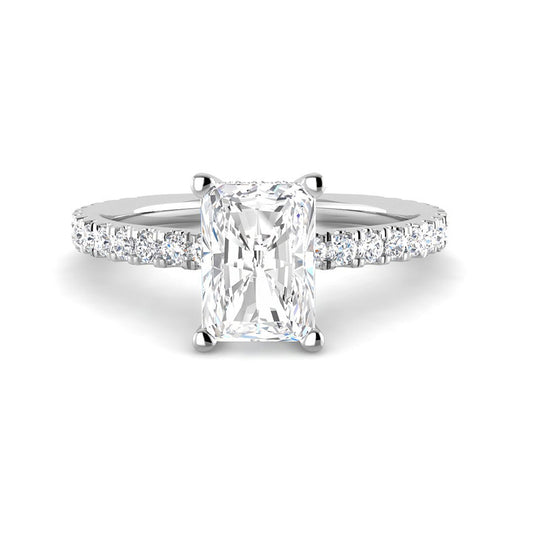 Emerald Cut w. Hidden Halo and Diamond Band (White Gold)