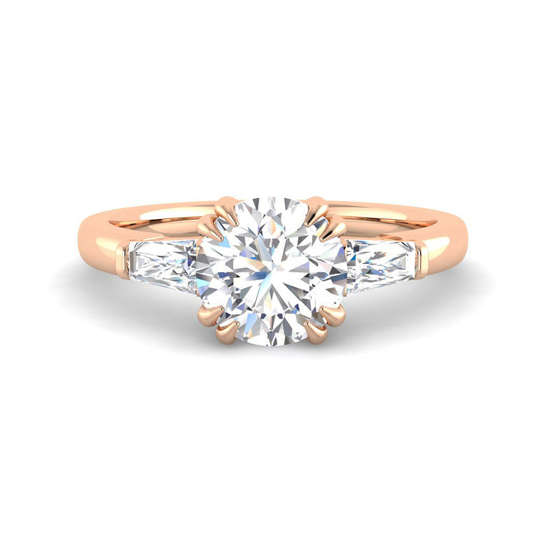 Round Solitaire w. Tapered Baguettes (Rose Gold)