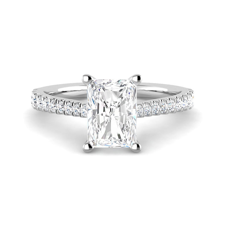 Emerald Cut Cathedral w. ½ Diamond Band (White Gold)