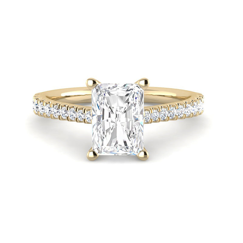 Emerald Cut Cathedral w. ½ Diamond Band (Yellow Gold)