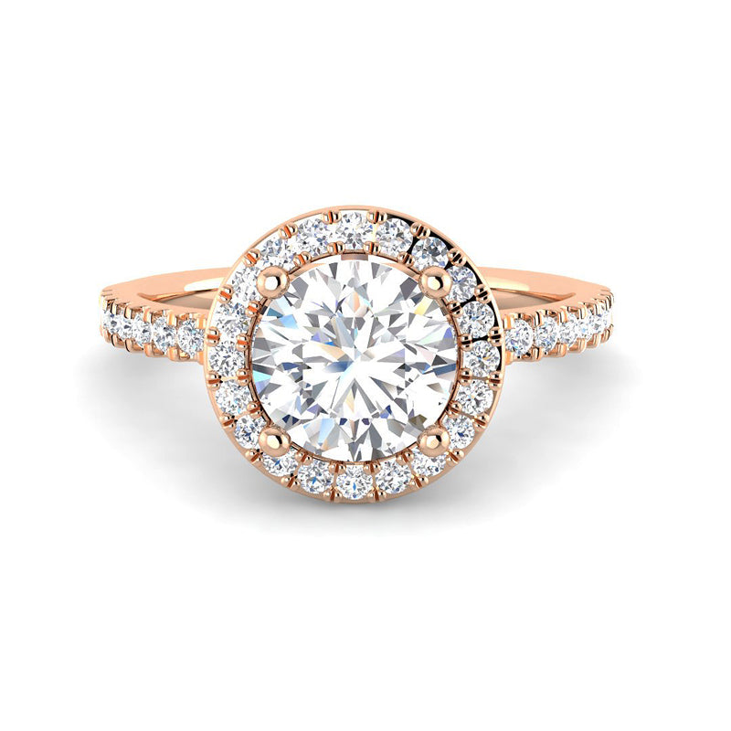 Round Solitaire w. Halo and Diamond Band (Rose Gold)