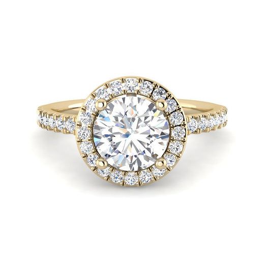 Round Solitaire w. Halo and Diamond Band (Yellow Gold)