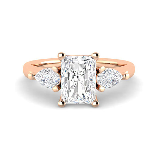 Emerald Cut Trilogy w. Pear Side Stones (Rose Gold)