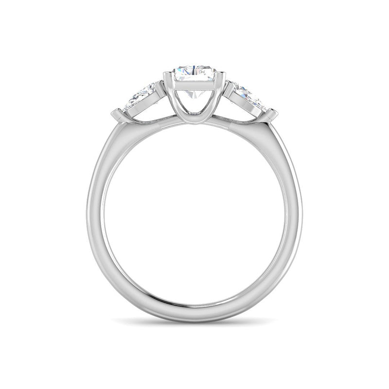 Emerald Cut Trilogy w. Pear Side Stones (White Gold)
