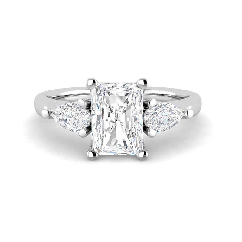 Emerald Cut Trilogy w. Pear Side Stones (White Gold)
