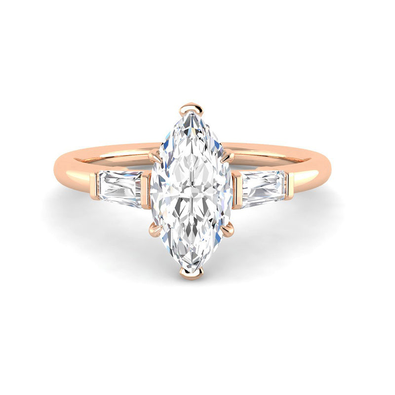 Marquise Solitaire Trilogy Baguette Side Setting (Rose Gold)