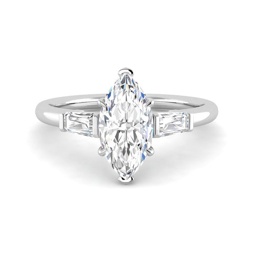 Marquise Solitaire Trilogy Baguette Side Setting (White Gold)