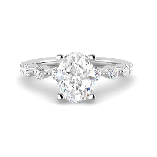 Oval Solitaire w. Floating Diamond Band (White Gold)