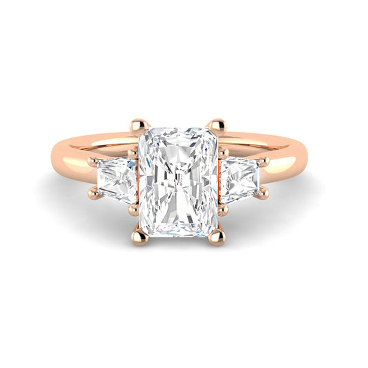 Emerald Cut Trilogy w. Trapezoid Side Stones (Rose Gold)