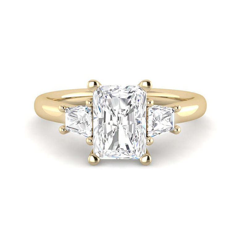 Emerald Cut Trilogy w. Trapezoid Side Stones (Yellow Gold)