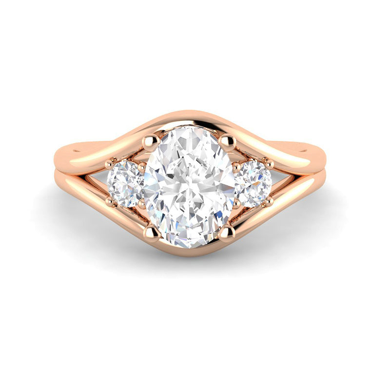 Oval Solitaire w. Double Band (Rose Gold)