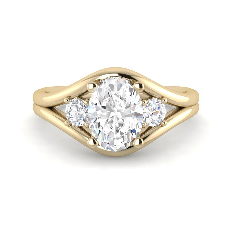 Oval Solitaire w. Double Band (Yellow Gold)