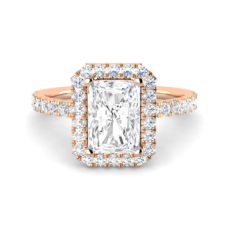Emerald Cut w. Halo and Diamond Basket (Rose Gold)