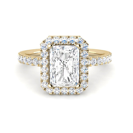 Emerald Cut w. Halo and Diamond Basket (Yellow Gold)