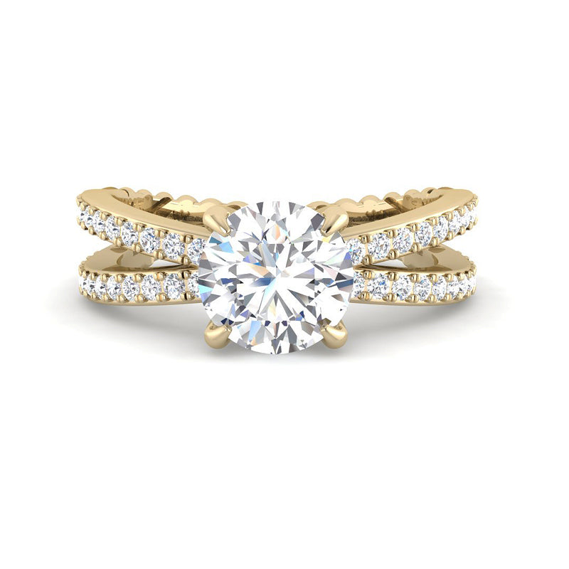 Round Solitaire Intertwined Diamond Band (Yellow Gold)