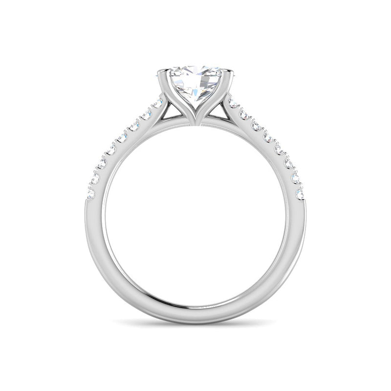 East-West Oval Solitaire w. Diamond Band (White Gold)