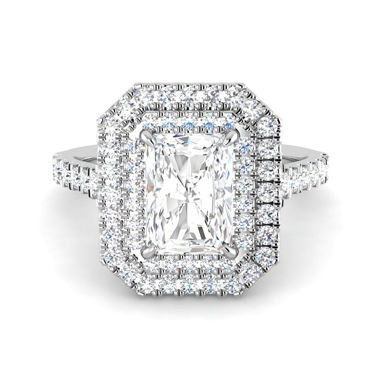 Emerald Cut w. Double Halo (White Gold)