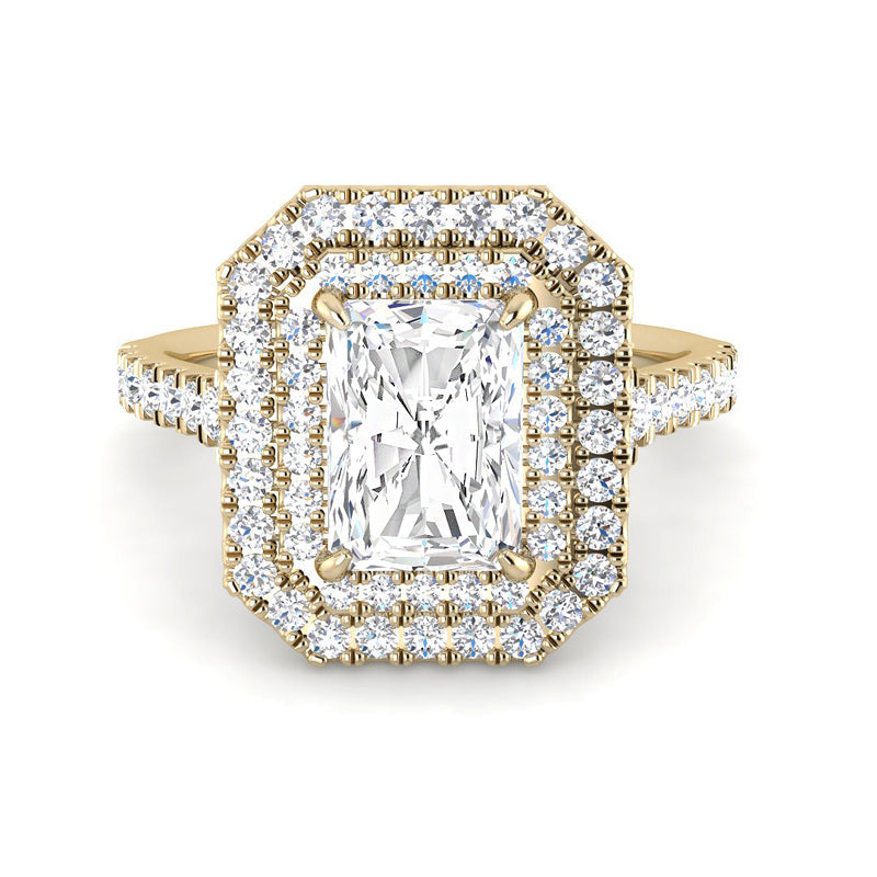 Emerald Cut w. Double Halo (Yellow Gold)