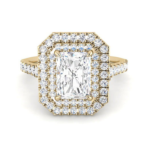 Emerald Cut w. Double Halo (Yellow Gold)
