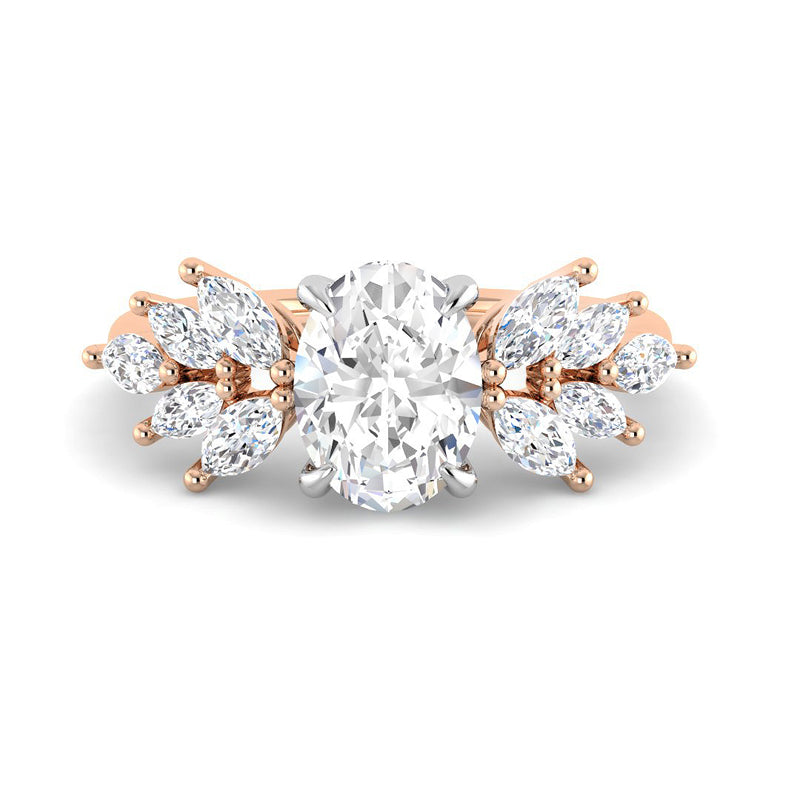 Oval Solitaire with Marquise Diamond Accents (Rose Gold)