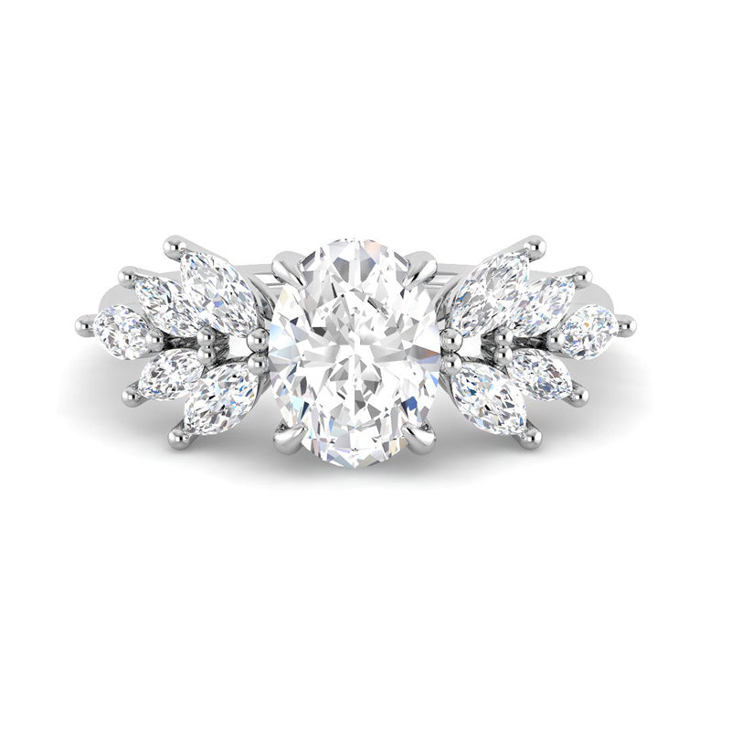 Oval Solitaire with Marquise Diamond Accents (White Gold)