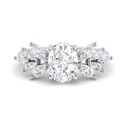 Oval Solitaire with Marquise Diamond Accents (White Gold)