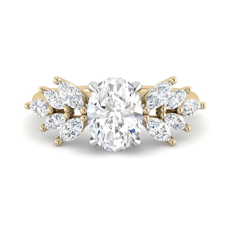Oval Solitaire with Marquise Diamond Accents (Yellow Gold)