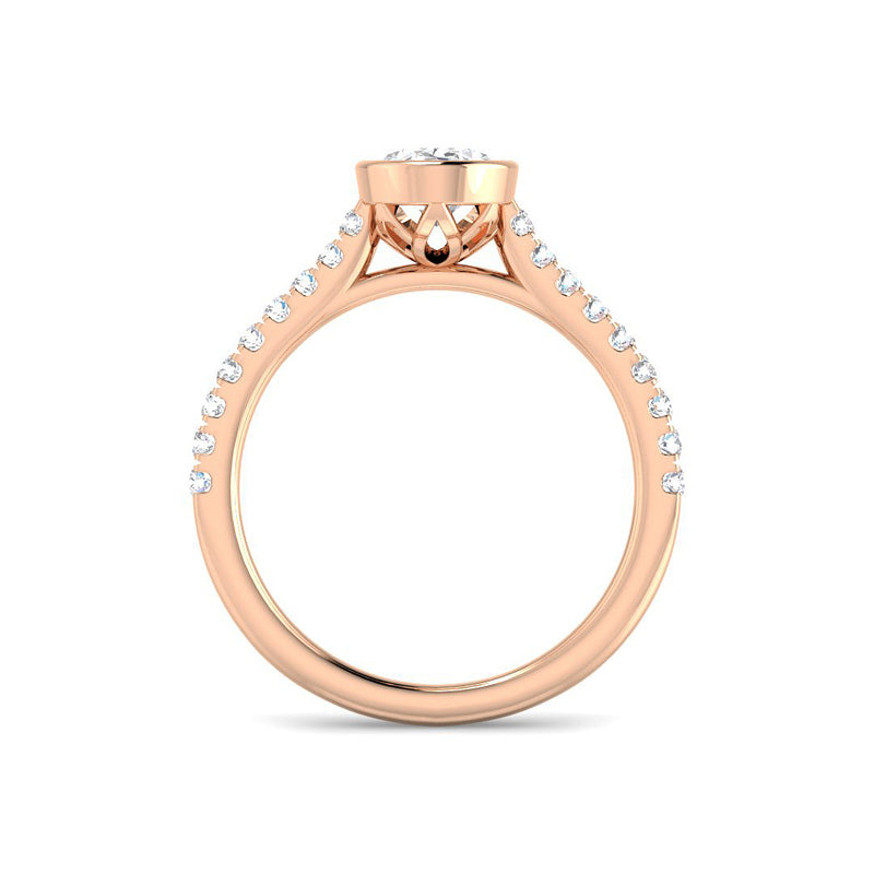 Bezel-Set Oval Solitaire w. Diamond Band (Rose Gold)