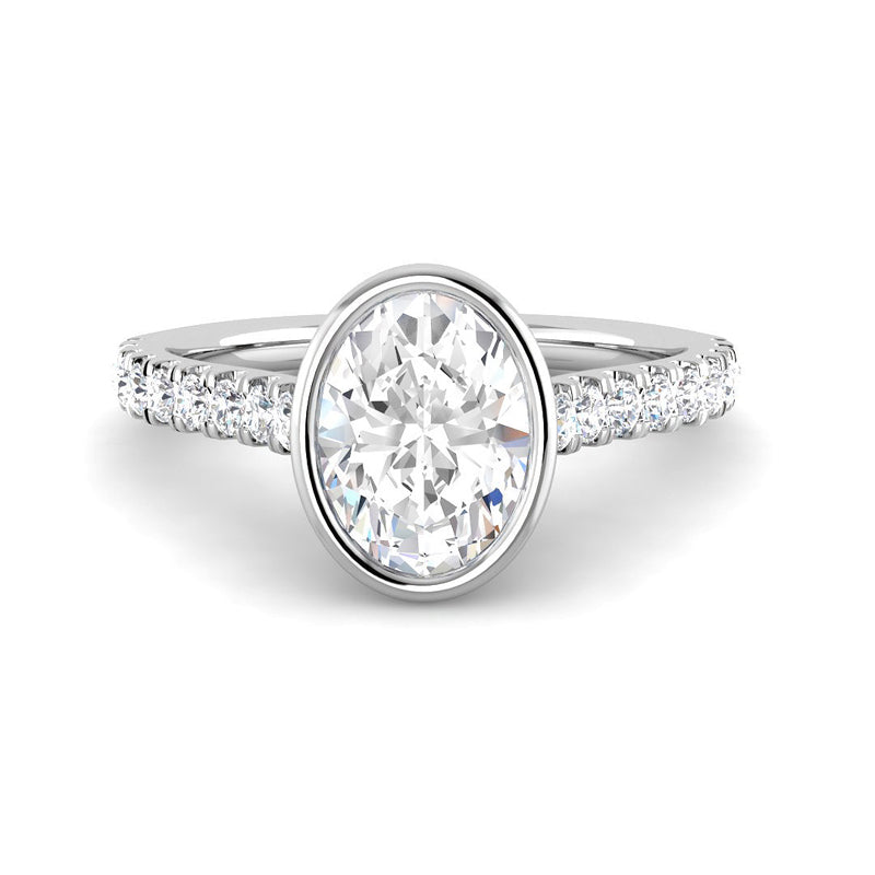 Bezel-Set Oval Solitaire w. Diamond Band (White Gold)