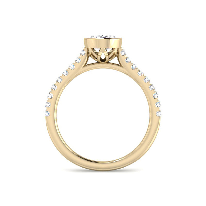 Bezel-Set Oval Solitaire w. Diamond Band (Yellow Gold)