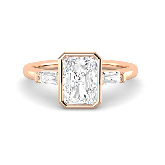 Emerald Cut Bezel w. Baguette Sides (Rose Gold)